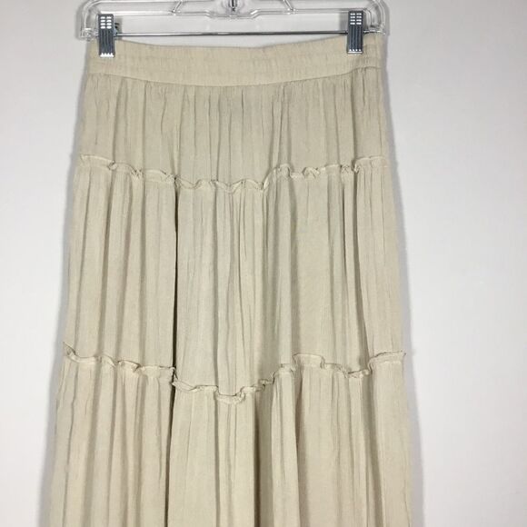 Cream tiered maxi skirt elasticated 27” waist summer spring beach floaty sz M - Picture 2 of 7